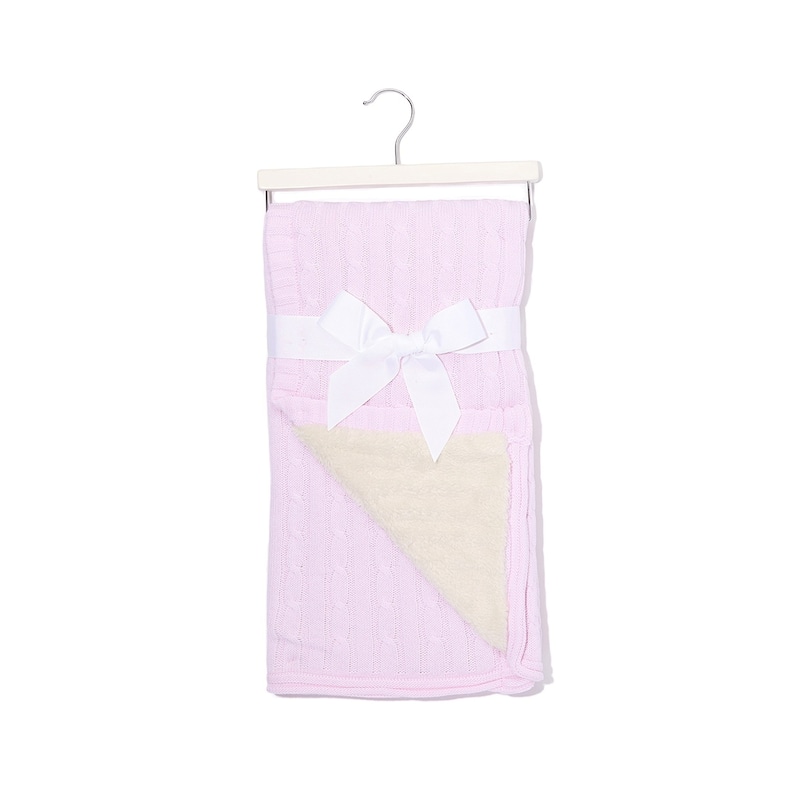 Cable Knit Sherpa Baby Blanket - Pink