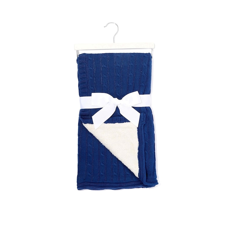 Cable Knit Sherpa Baby Blanket - Cobalt Blue