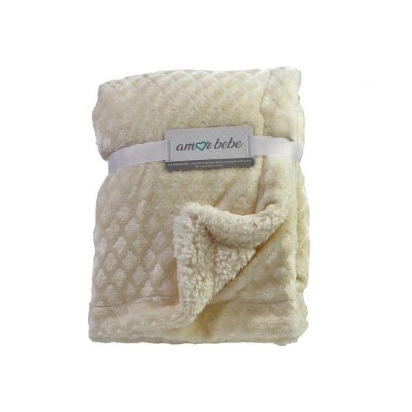 slide 2 of 3, Diamond Plush Sherpa Baby Blanket Beige