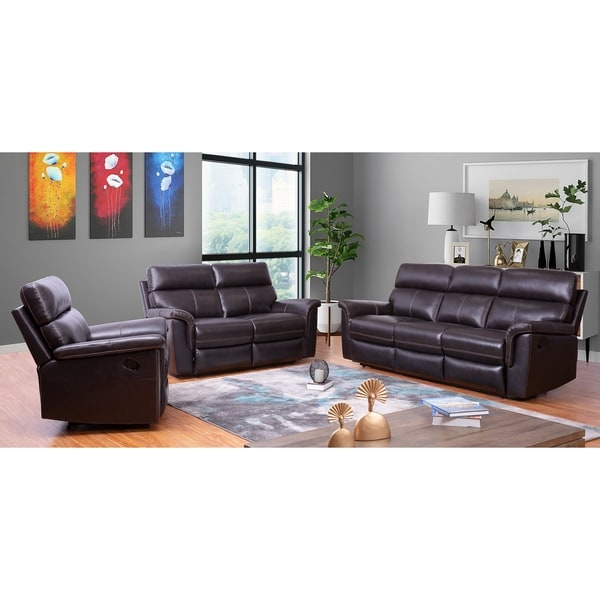 Shop Abbyson Wellington Brown Top Grain Leather Reclining 3 Piece