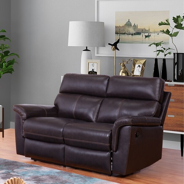 Shop Abbyson Wellington Top Grain Leather Brown Recliner Loveseat - On Sale - Free Shipping 
