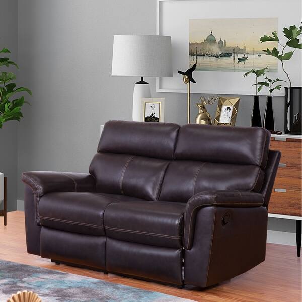 Shop Abbyson Wellington Brown Top Grain Leather Reclining Loveseat