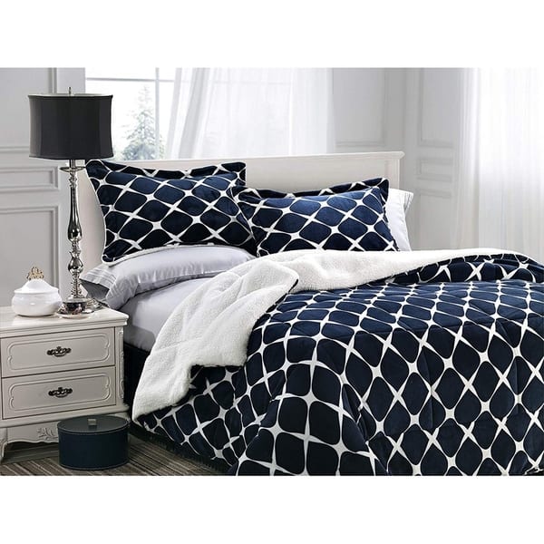 Shop Elegant Comfort 3 Piece Bloomingdale Pattern Sherpa Backing