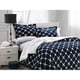 preview thumbnail 18 of 28, Elegant Comfort 3-Piece Bloomingdale Pattern Sherpa-Backing Reversible Comforter Set Full - Navy Blue