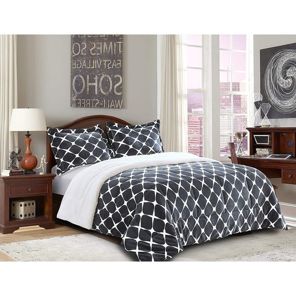 Shop Elegant Comfort 3 Piece Bloomingdale Pattern Sherpa Backing