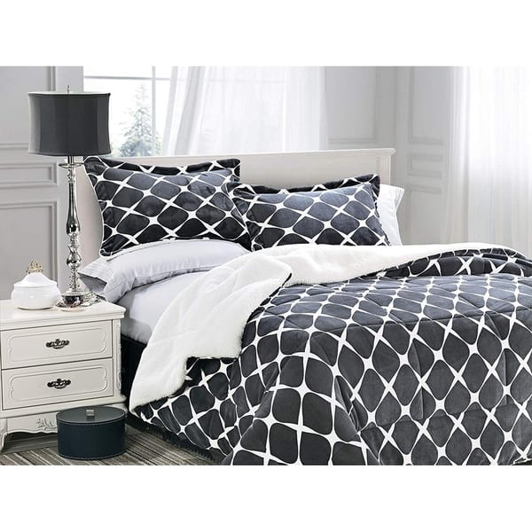 Shop Elegant Comfort 3 Piece Bloomingdale Pattern Sherpa Backing