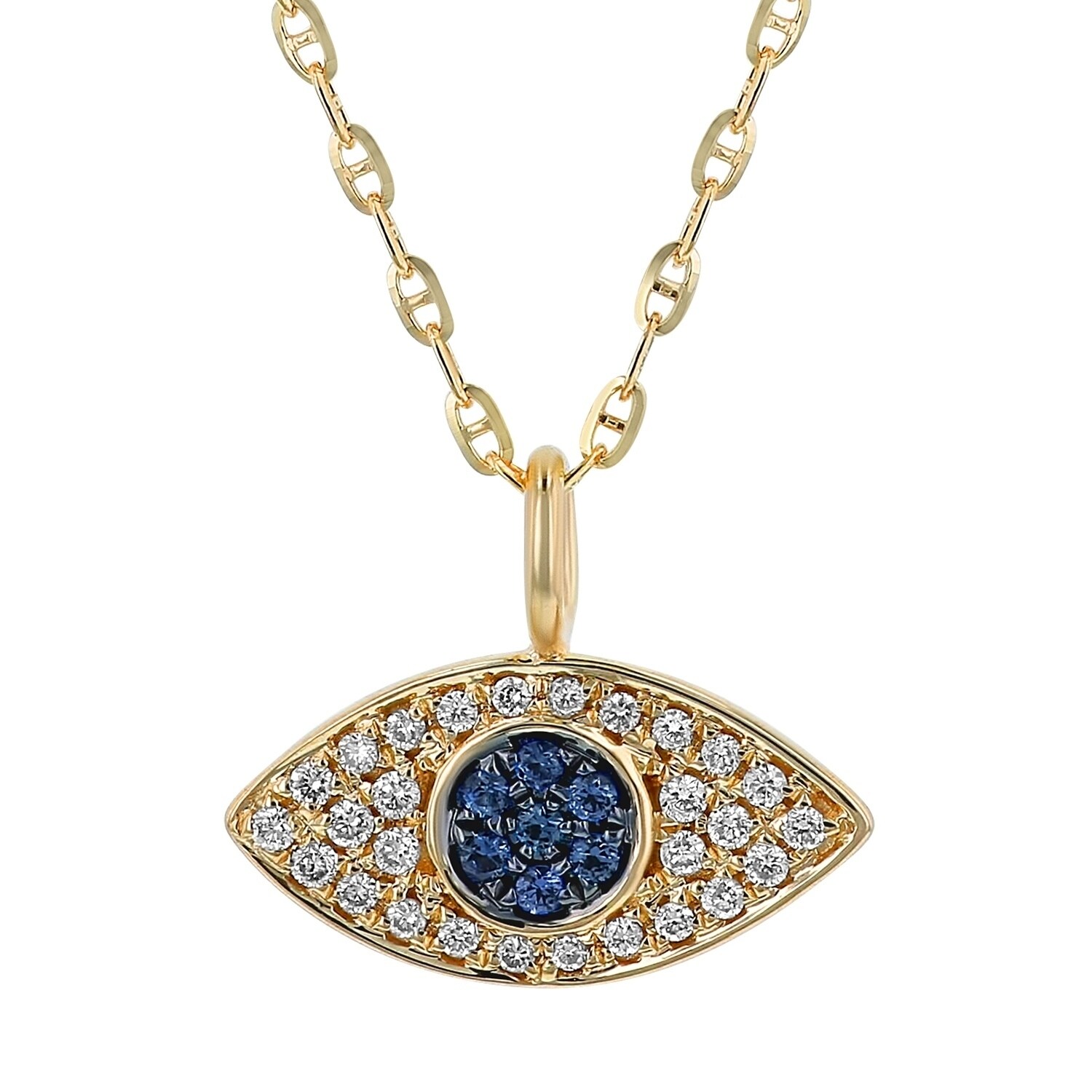 0.25 CT Diamond and Blue Sapphire Evil Eye Pendant Necklace 14k Yellow Gold Over 0.25 CT Diamond and Blue Sapphire Evil Eye Pendant Necklace 14k Yellow Gold Over