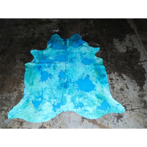 Aqua Blue Cowhide - 6.4 feet x 7.3 feet/77" x 88" - 6.4 feet x 7.3 feet/77" x 88". Opens flyout.