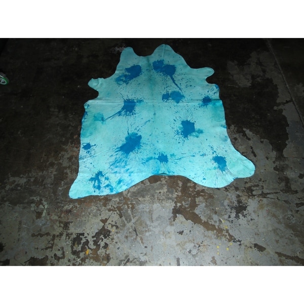 Natural Aqua Blue Cowhide Rug - 72" x 86"/6 feet x 7.2 feet