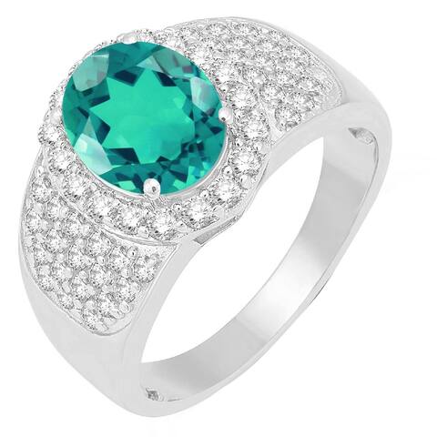 Sterling Silver with Paraiba Tourmaline and Natural White Topaz Cocktail Ring
