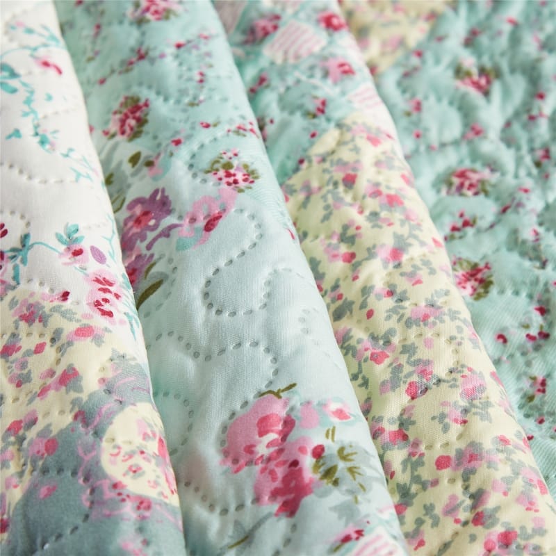 3 Piece Printed Lightweight Bedding Quilt Set - Teal