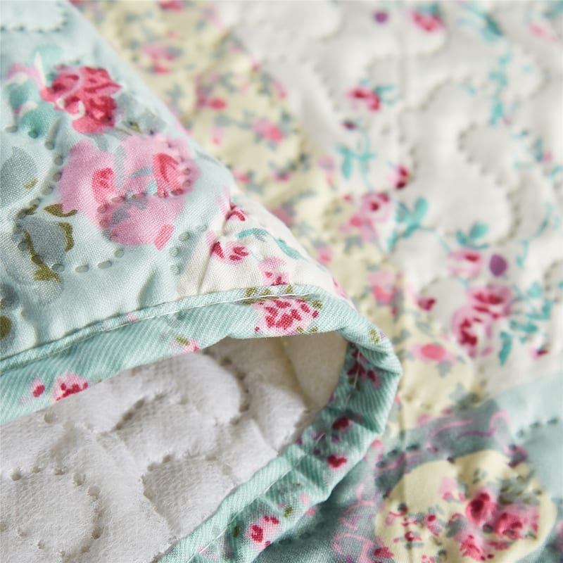 3 Piece Printed Lightweight Bedding Quilt Set - Teal