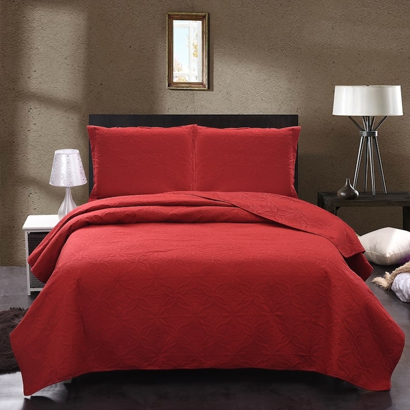 3 Piece Solid Printed Bedding Quilt Set- Soft & Lightweight King