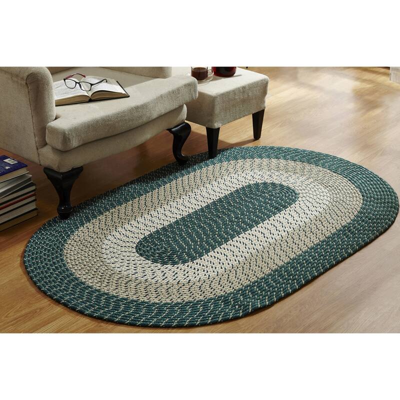 Better Trends Country Braid Collection 2-Piece Set Durable & Stain Resistant Reversible Chair Pads with Ties - Hunter Stripe - 20" x 30" Oval