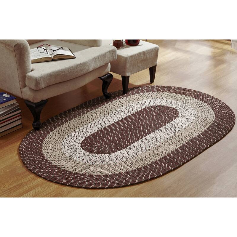 Better Trends Country Braid Collection 2-Piece Set Durable & Stain Resistant Reversible Chair Pads with Ties - Brown Stripe - 42" x 66" Oval