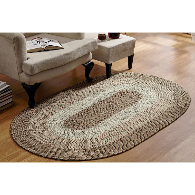 Better Trends Country Braid Collection 2-Piece Set Durable & Stain Resistant Reversible Chair Pads with Ties - Straw Stripe - 20" x 30" Oval