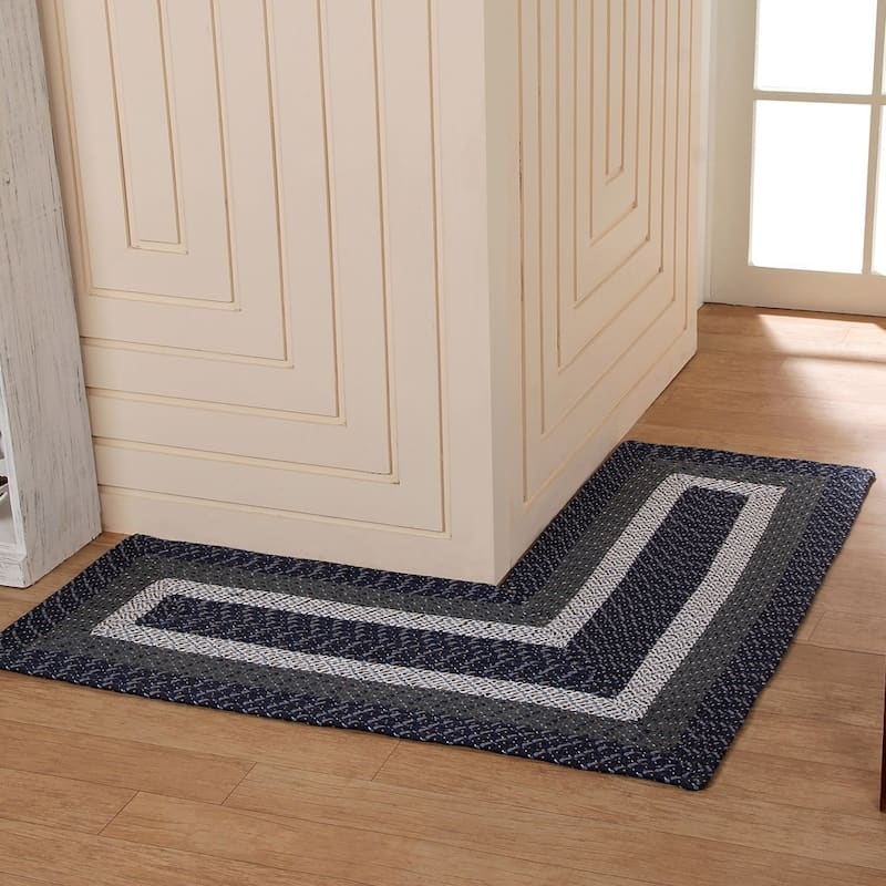 Better Trends Country Braid Collection 2-Piece Set Durable & Stain Resistant Reversible Chair Pads with Ties - Dark Blue Stripe - 24" x 68" x 68" L-Shape