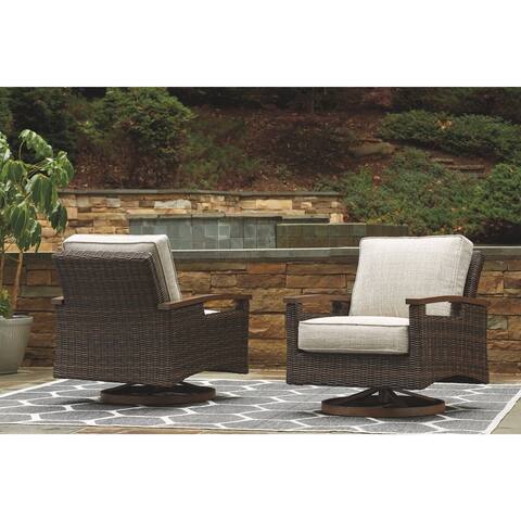 Paradise Trail Outdoor Swivel Lounge Chair - Set of 2 - Handwoven Resin Wicker Frame - Medium Brown