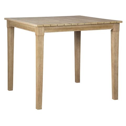 Signature Design by Ashley Clare View Beige Eucalyptus Wood Outdoor Square Bar Table