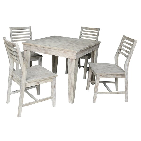 Modern Rustic Solid Wood Table With 4 Chairs In Rustic Gray Wash