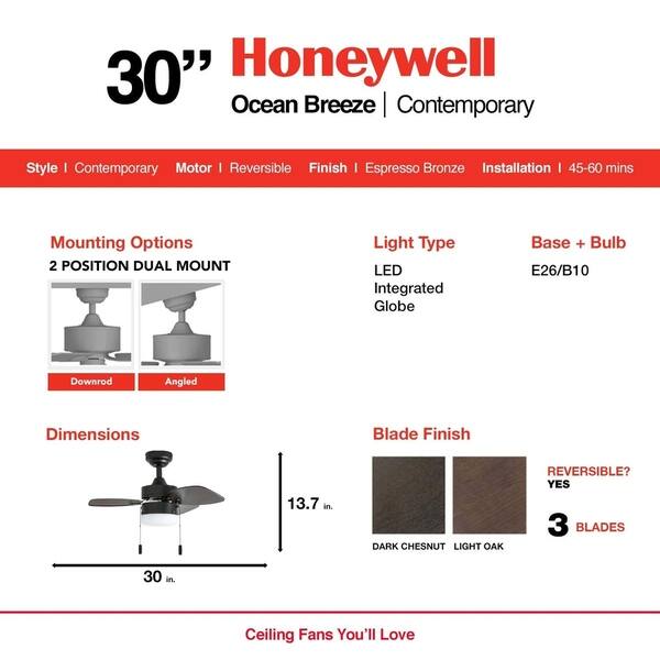 Shop Honeywell Ocean Breeze 30 Bronze Small Led Ceiling Fan With