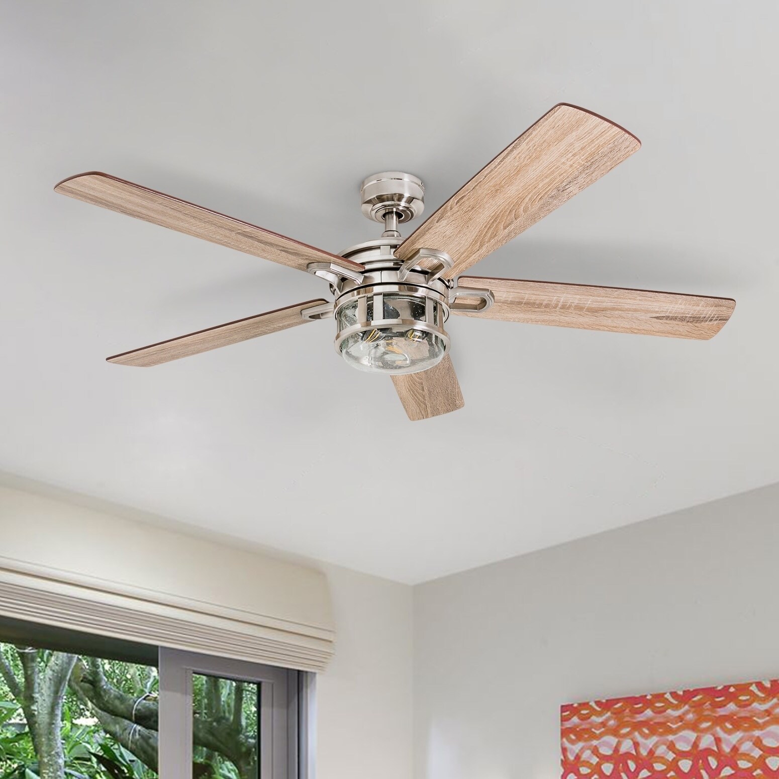 Honeywell Bontera Craftsman Led Remote Control Ceiling Fan Seeded Glass Fixture Brushed Nickel