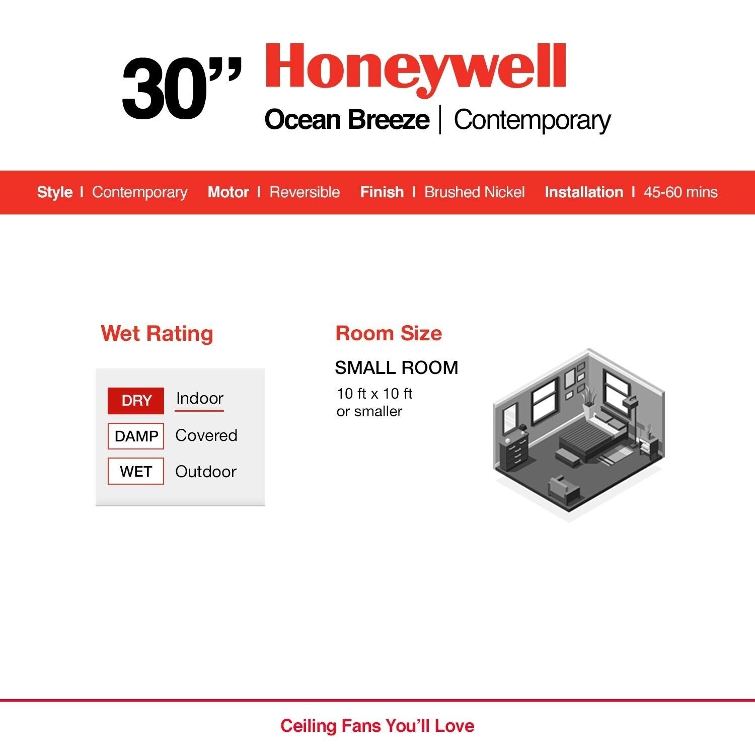 Shop Honeywell Ocean Breeze 30 Brushed Nickel Small Led Ceiling