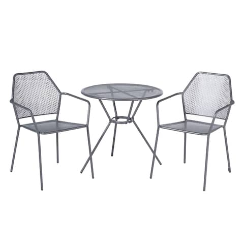 Martini 3 Piece Bistro Set in Pencil Point Finish with 27.5" Round Bistro Table and 2 Stackable Bistro Chairs