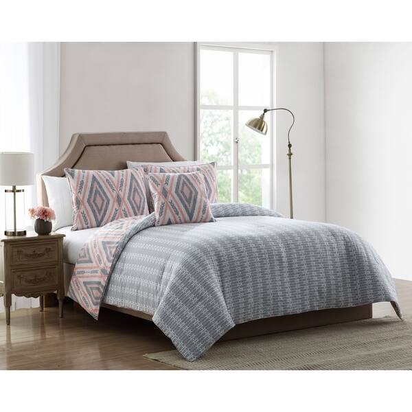 Shop Asher Home Daria Pink And Grey Tribal Print Comforter Set
