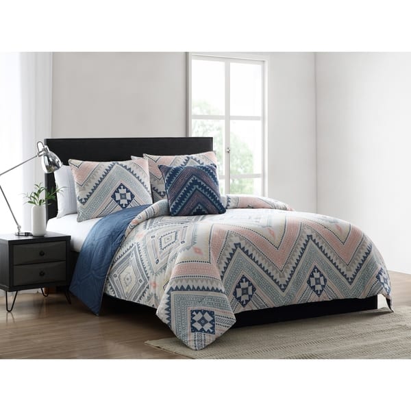 Shop Asher Home Sally Blue And Pink Tribal Print Comforter Set