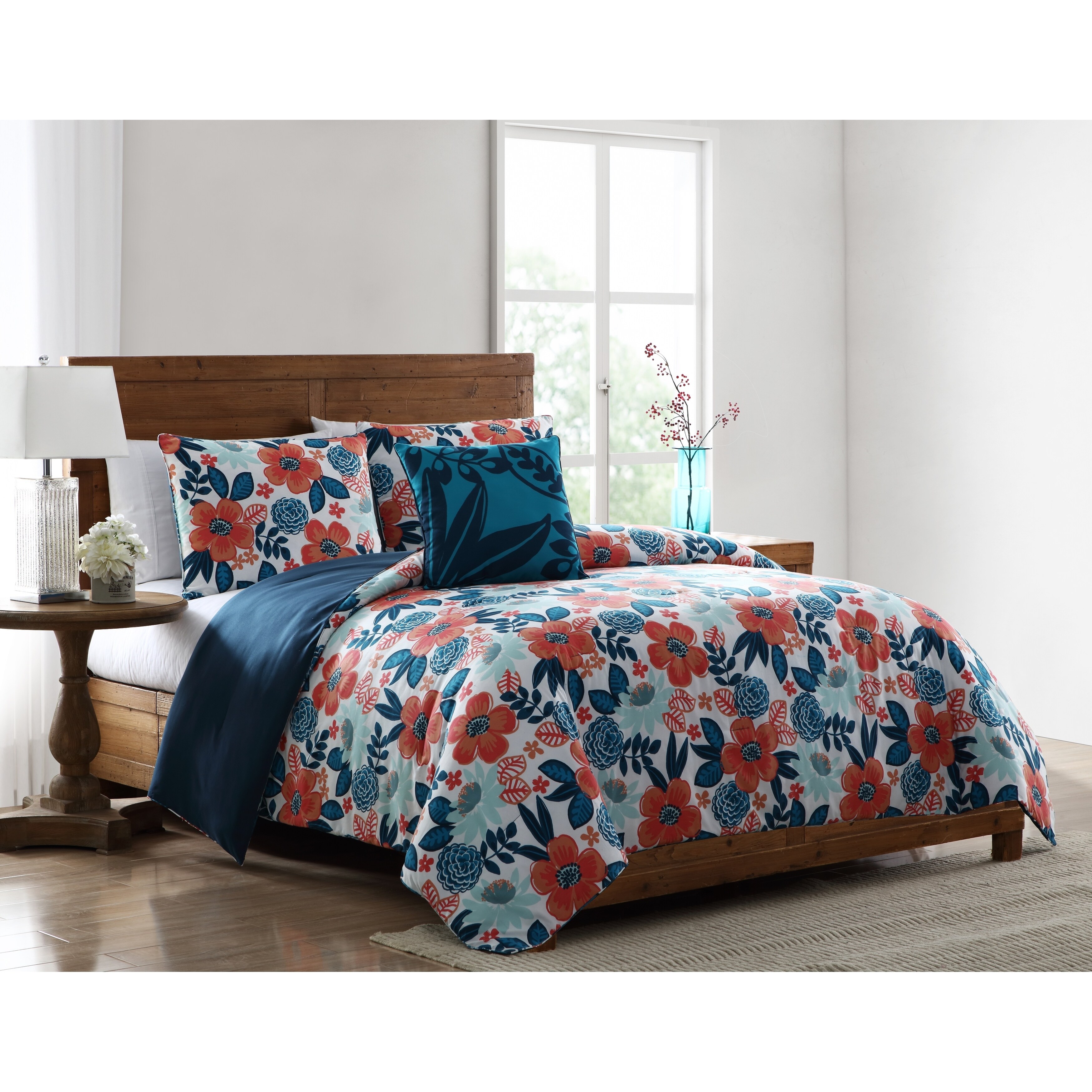 Shop Asher Home Providence Red And Blue Floral Comforter Set On