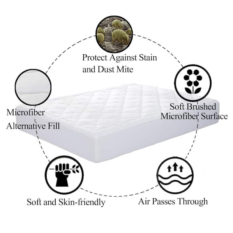 Quilted Mattress Pad Cover Stretches - Fitted Mattress Topper Cover - White