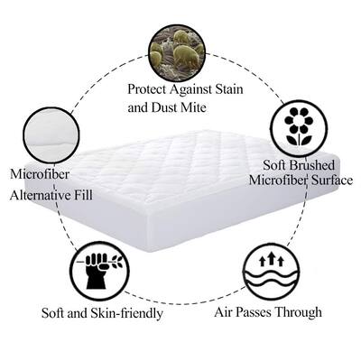 Quilted Mattress Pad Cover Stretches - Fitted Mattress Topper Cover - White