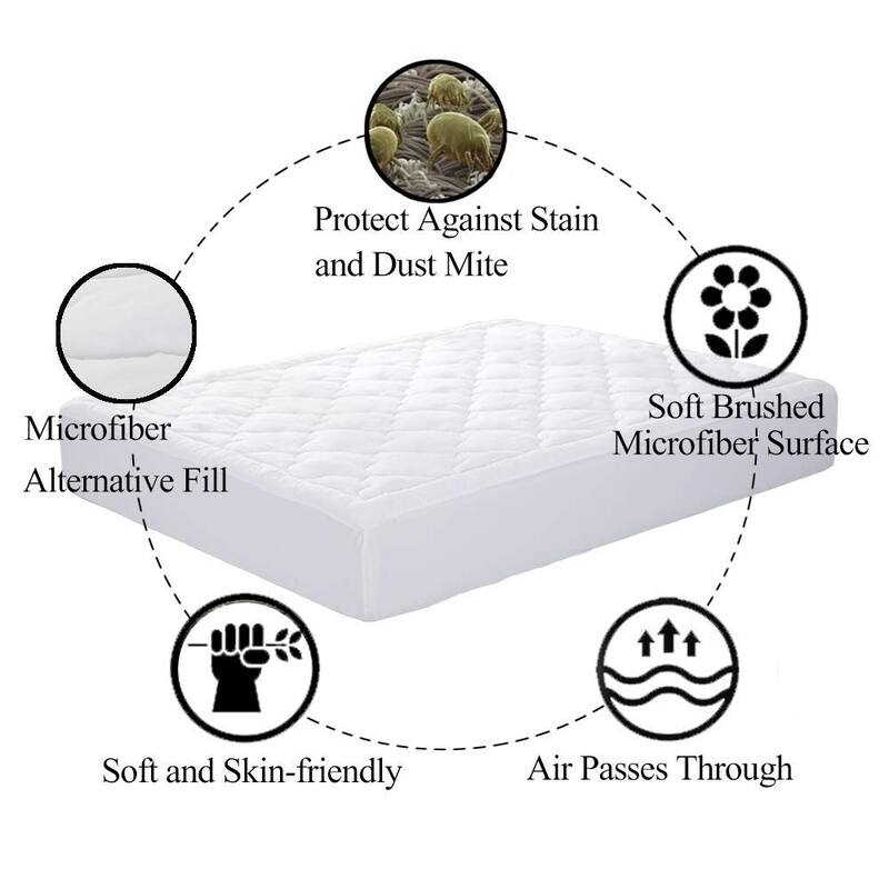 Quilted Mattress Pad Cover Stretches - Fitted Mattress Topper Cover - N/A