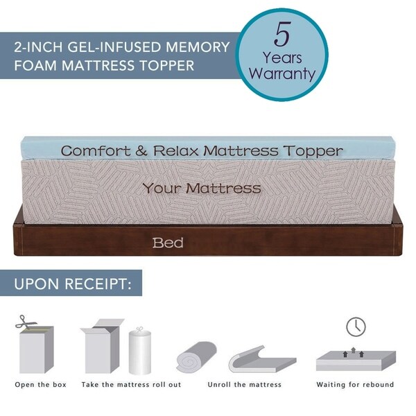 Comfort /& Relax Memory Foam Mattress Topper with Gel-Infused Technology Full-XL 2.5-inch Thick