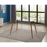 Mid Century Modern Glass Dining Table with Foot Pad Wooden Skin Leg - glass top with metal wooden leg - 51.5 x 31.5 x 29.5