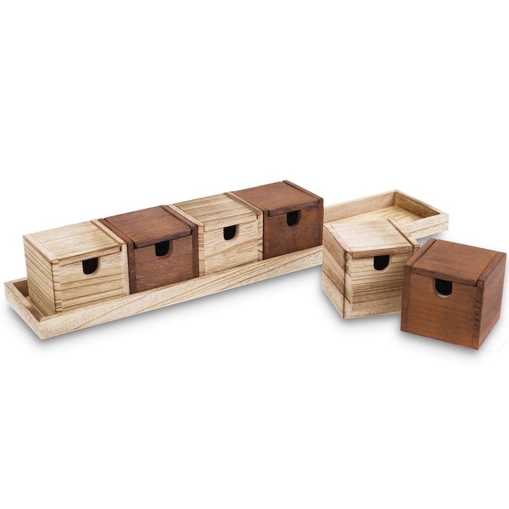 Wooden Multipurpose Desktop Organizer Box with Lid, 6 Boxes with a Tray - 20"W x 4"D x 3 3/4"H