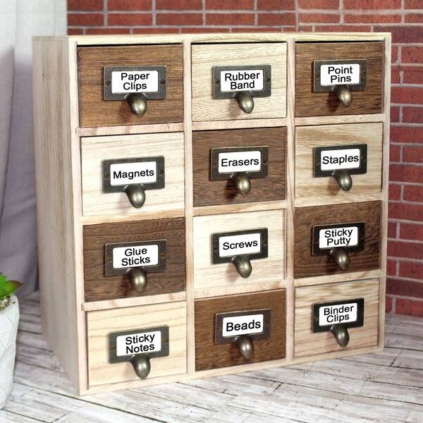 Shop Ikee Design Wood 12 Drawers Storage Cabinet With Metal Label