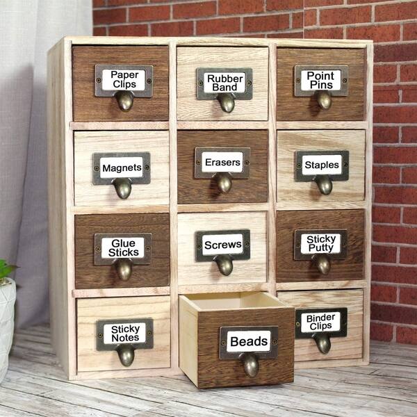 Shop Ikee Design Wood 12 Drawers Storage Cabinet With Metal Label