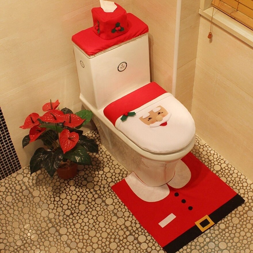 Shop Christmas Toilet Seat Cover And Rug Set For Bathroom