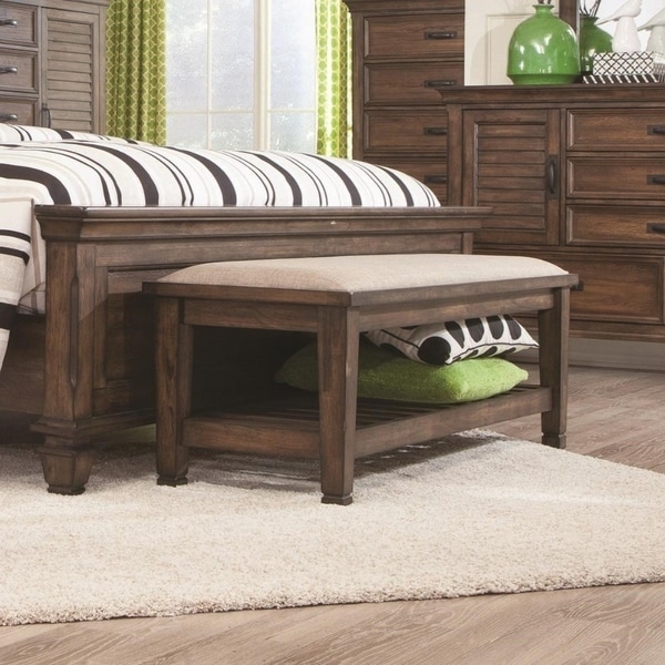 Transitional Style Wooden Bed Bench with Fabric Upholstered Seat