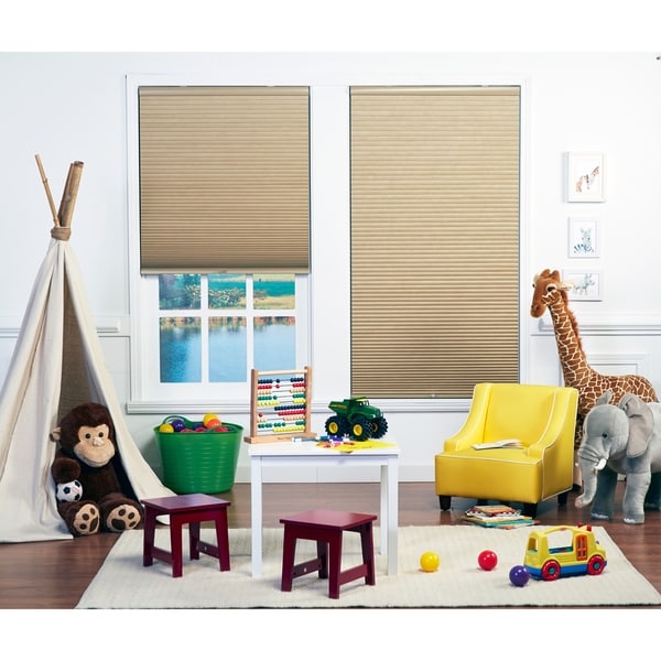 Taylor & Olive Halfway Sand/White Light Filtering Double Cellular Shade (72 Inches long). Opens flyout.