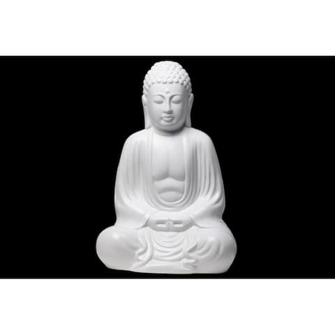 Urban Trends Ceramic Meditating Buddha Figurine with Rounded Ushnisha in Dhyana Mudra in Glaze Finish, Large - White