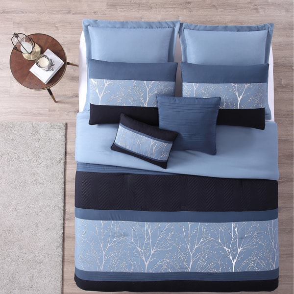 Shop Porch Den Lamonde Blue And Silver Foil 7 Piece Comforter