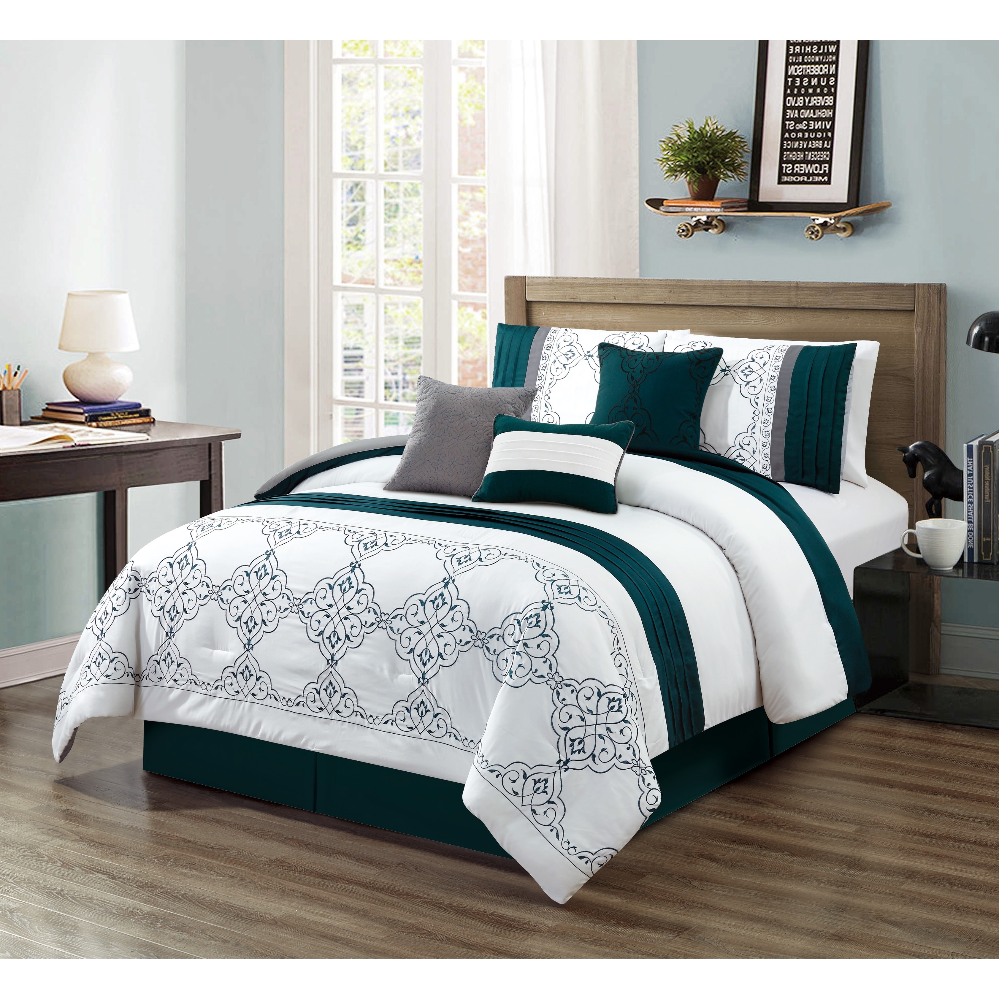 Shop Asher Home Charlie Teal Medallion 7 Piece Comforter Set On