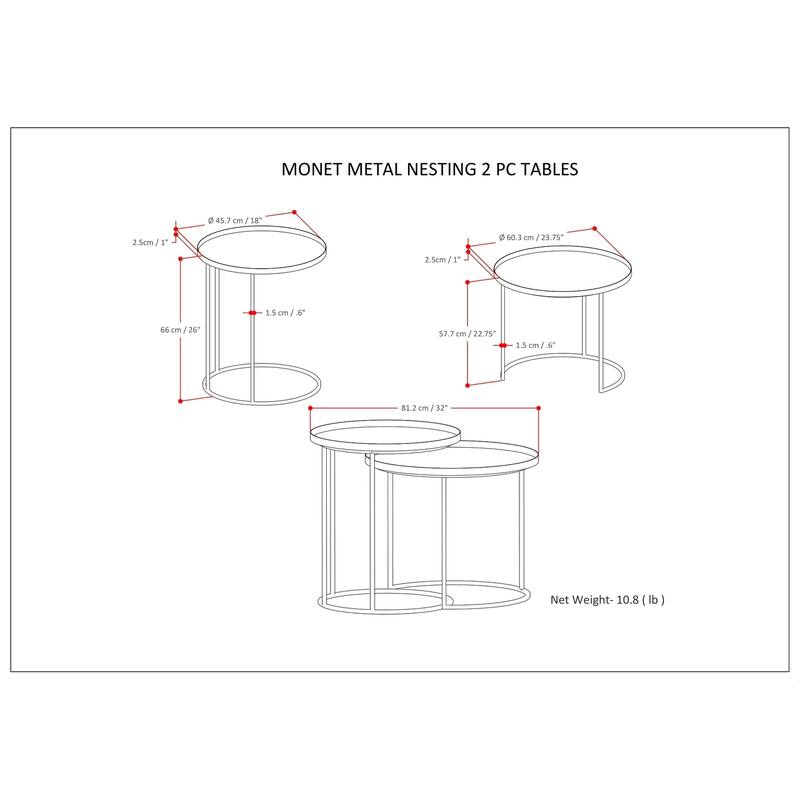 WYNDENHALL Lipton Metal Nesting 2 Pc Table - 23.7" dia. x 23" h