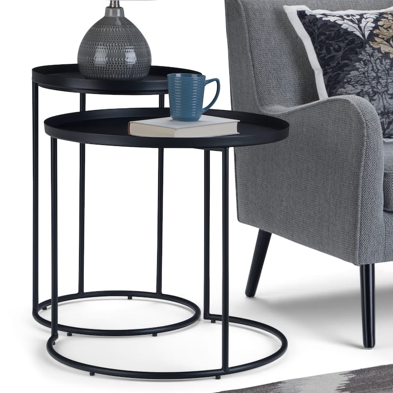 WYNDENHALL Lipton Metal Nesting 2 Pc Table - 23.7" dia. x 23" h - 23.7" dia. x 23" h - Black