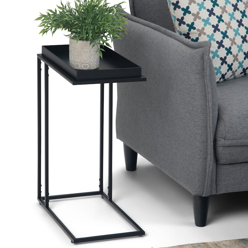 WYNDENHALL Morton Industrial 18 inch Wide Metal Tray Top C Side Table in Black - 10" W x 18" D x 23.25" H - 10" W x 18" D x 23.25" H - Rectangular - Tray Top - Base - Metal Finish - Industrial/Urban - Metal - Metal - Black - Metal - TV Tray Tables/C Table - Table - Assembly Required