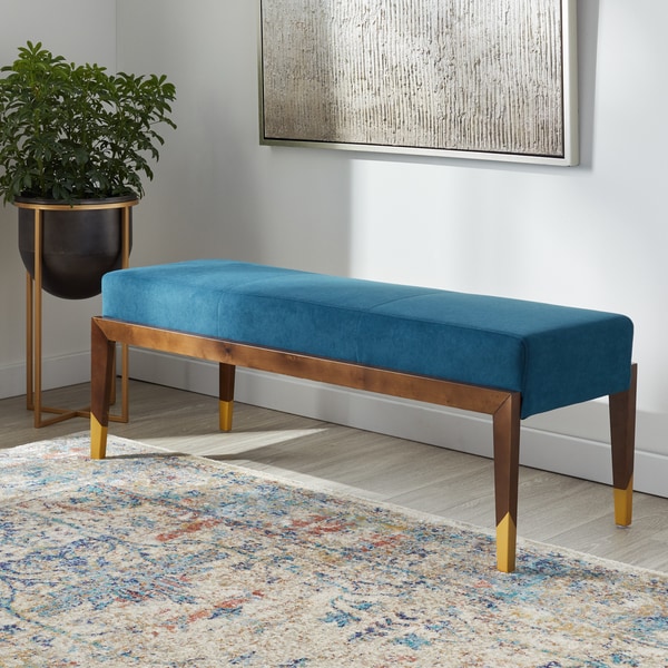 Shop Strick & Bolton Verona Blue Velvet Bench With Wood