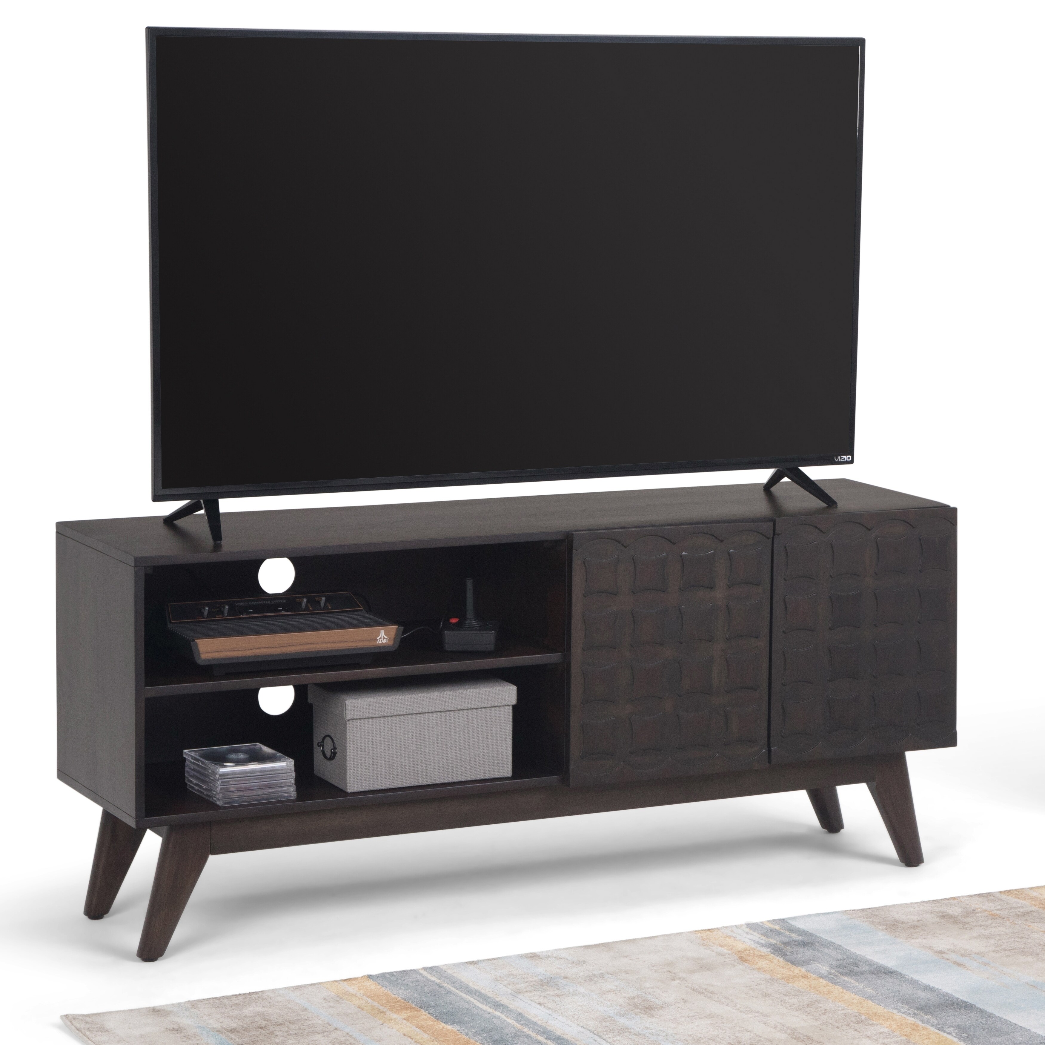 Shop Black Friday Deals On Carson Carrington Salsanget Mid Century Modern Chestnut Brown Tv Media Stand 57 W X 16 D X 25 H Overstock 25751103
